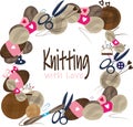 Frame of knitting elements - threads, yarn, scissors, buttons
